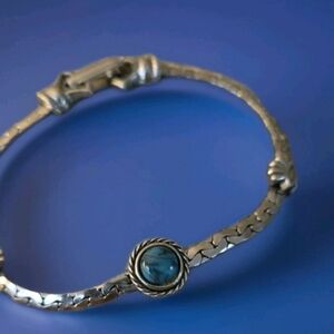 Goldette Silvertone Blue Cabochon Bracelet Vintage 1960s